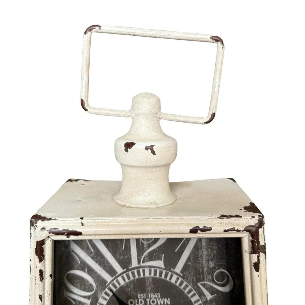 Goddess USA Old Town Clocks Lantern Table Clock Distressed Farmhouse Decor 13